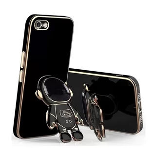 Telefontok iPhone 7 / 8 - Asztronauta - fekete/arany szilikon hátlap tok, kitámasztóval
