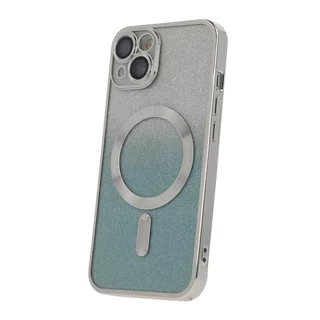 Telefontok iPhone 14 - Glitter Chrome - MagSafe kompatibilis ezüst/ kék / átlátszó szilikon tok