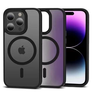 Telefontok iPhone 15 Pro - Tech-Protect Magmat MagSafe kompatibilis áttetsző műanyag hátlap tok, fekete szilikon kerettel
