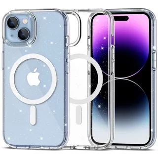 Telefontok iPhone 15 - Tech-Protect Flexair Hybrid - MagSafe kompatibilis átlátszó/csillámos műanyag hátlap tok, szilikon kerettel