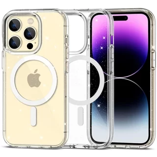 Telefontok iPhone 15 Pro - Tech-Protect Flexair Hybrid - MagSafe kompatibilis átlátszó/csillámos műanyag hátlap tok, szilikon kerettel