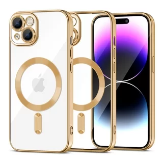Telefontok iPhone 15 - Tech-Protect Magshine - MagSafe kompatibilis átlátszó/arany hátlap tok