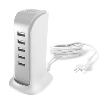 Hálózati töltő: DUDAO A5EU - 5 USB porttal, univerzális hálózati töltő, fehér, 5A