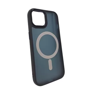 Telefontok iPhone 15 - MagSafe kompatibilis kék áttetsző műanyag hátlap tok, kék szilikon kerettel