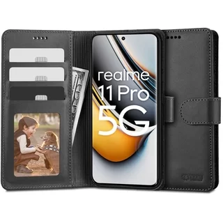 Telefontok Realme 11 Pro 5G - fekete ráhajtófüles bőr könyvtok 