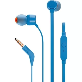 Headset: JBL T110 - kék hangerőszabályzós stereo headset, Jack csatlakozóval