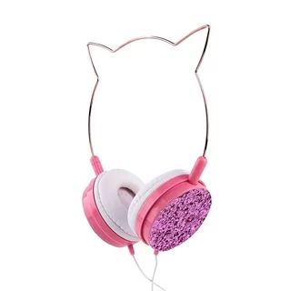 Headset: Cat YLFS-22 - pink / csillámos vezetékes fejhallgató (3,5 mm jack)