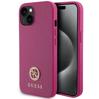 Telefontok iPhone 15 - GUESS 4G Strass Metal Logo - Pink hátlap tok
