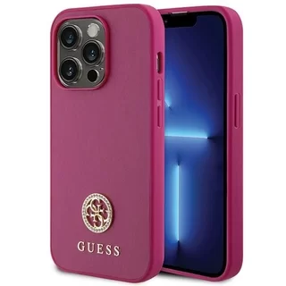Telefontok iPhone 15 Pro Max - GUESS 4G Strass Metal Logo - Pink hátlap tok