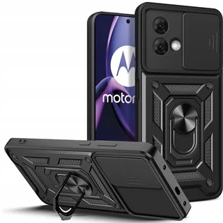 Telefontok Motorola Moto G84 5G - Camshield - fekete szilikon tok, kitámasztó ujjgyűrűvel, csúsztatható kameravédővel