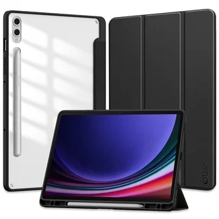 Tablettok Samsung Galaxy Tab S9 FE+ 12,4 coll (SM-X610, SM-X616) - fekete smart case tablet tok, átlátszó hátlappal, ceruza tartóval