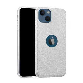 Telefontok iPhone 14 - Ezüst Shiny tok (Apple logónál kivágással)
