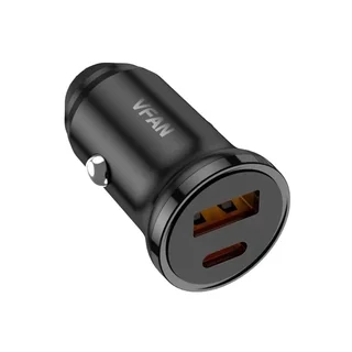 Autós töltő Vipfan C03 - szivartöltő fej, USB / Type-C (USB-C), 30W, fekete