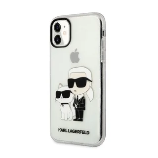 Telefontok iPhone 11 - Karl Lagerfeld - Karl & Choupette - hátlap tok, átlátszó csillámos