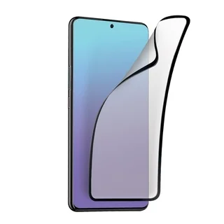 Üvegfólia Huawei P20 Lite - full glue, flexibilis fólia fekete kerettel
