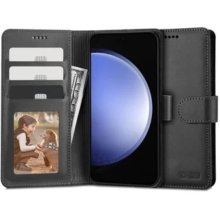 Telefontok Samsung Galaxy S23 FE 5G - fekete ráhajtófüles bőr könyvtok 