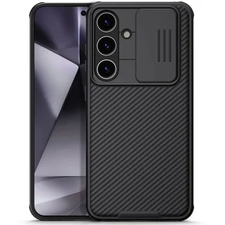 Telefontok Samsung Galaxy S24 - Nillkin csúsztatható kameravédős fekete hátlap tok