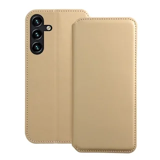 Telefontok Samsung Galaxy A15 4G / 5G - Dual Pocket - arany mágneses átlátszó szilikon keretes könyvtok