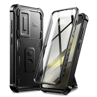 Telefontok Samsung Galaxy S24 - Tech- Protect Kevlar Pro- átlátszó előlap + plexi fekete hátlapi 360°-os tok , kitámasztható