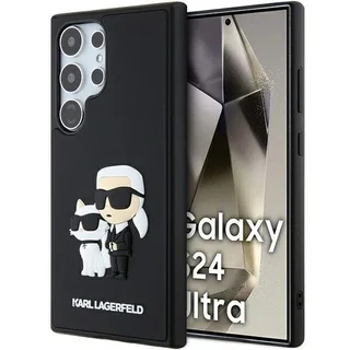 Telefontok Samsung Galaxy S24 Ultra - Karl Lagerfeld Saffiano Karl and Choupette - fekete műanyag hátlap tok