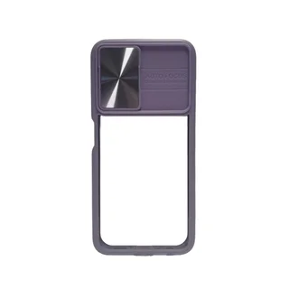 Telefontok Samsung Galaxy A05s - Slider csúsztatható kameravédős lila keretes hátlap tok, műanyag átlátszó hátlappal
