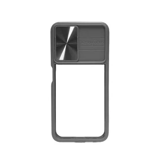 Telefontok Samsung Galaxy A55 5G - Slider csúsztatható kameravédős fekete keretes hátlap tok, műanyag átlátszó hátlappal