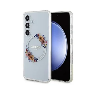 Telefontok Samsung Galaxy S24 - Guess Flowers Wreath - átlátszó, virágmintás MagSafe kompatibilis hátlap tok