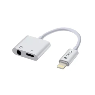 Adapter: Devia EH018 - 2in1 Audio + töltő (Lightning) adapter iPhone készülékekhez, fehér