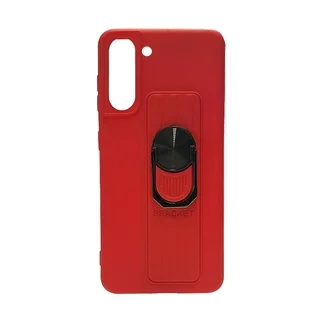 Telefontok Samsung Galaxy S21 - piros gyűrűs, kitámasztható szilikon hátlap tok