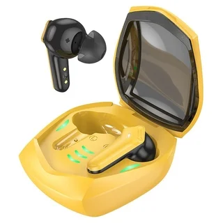 Headset: HOCO TWS EW28 - sárga bluetooth headset, töltő tokkal