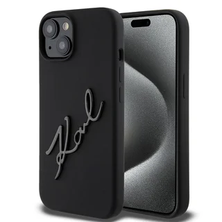 Telefontok iPhone 15 - Karl Lagerfeld - KARL SCRIPT LOGO - hátlap tok, fekete