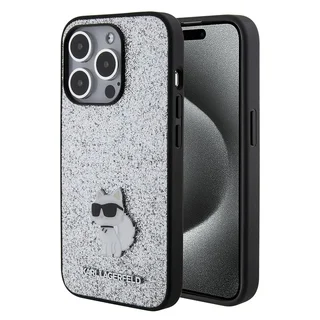 Telefontok iPhone 15 Pro - Karl Lagerfeld - FIXED GLITTER C LOGO METAL PIN - hátlap tok, ezüst