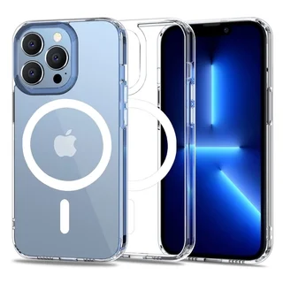 Telefontok iPhone 13 Pro Max - MagSafe kompatibilis átlátszó műanyag hátlap tok, szilikon kerettel
