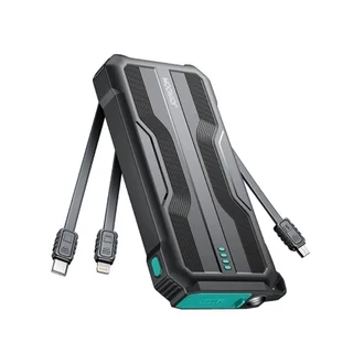 Joyroom L016 powerbank - fekete power bank 10000mAh, beépített MicroUSB/Type-C/Lightning/USB kábelekkel