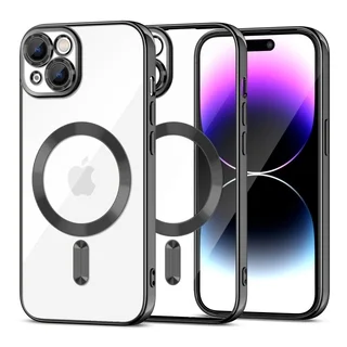 Telefontok iPhone 16 Pro Max - ELECTRO MAG - MagSafe kompatibilis átlátszó/fekete hátlap tok
