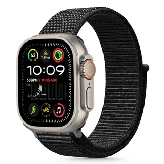 Apple Watch 6/7/8/9/10/SE/ULTRA 1/2 (44 / 45 / 46 / 49 MM) okosóra szíj - Tech- Protect Nylon - fekete szövet szíj