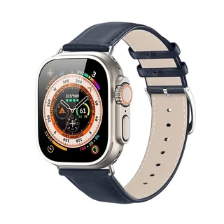 Apple Watch 42 / 44 / 45 / 49 mm okosóra szíj - Dux Ducis YS - kék bőr szíj