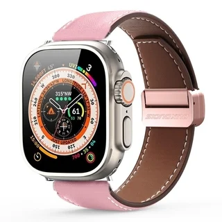 Apple Watch 42 / 44 / 45 / 49 mm okosóra szíj - Dux Ducis YA - pink bőr szíj