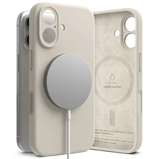 Telefontok iPhone 16 - RINGKE SILICONE MAGNETIC MAGSAFE bézs hátlap tok