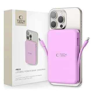 Powerbank: TECH-PROTECT PB31 - MagSafe kompatibilis powerbank 10000mAh, levendula
