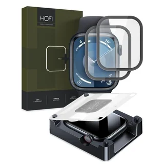 Apple Watch 7 / 8 / 9 (45 mm) okosóra üvegfólia - HOFI Glass Pro+ üvegfólia fekete (2db), felhelyezést segítővel