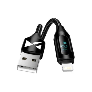 Wozinsky WUALC1 kábel - USB / Lightning fekete szövet gyorstöltő kábel, kijelzővel 1m, 2,4A