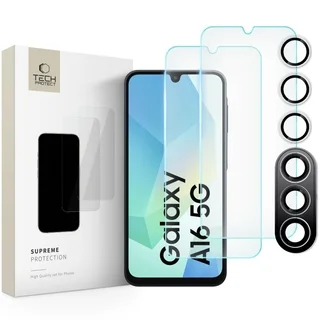 Üvegfólia Samsung Galaxy A16 4G / 5G - TECH-PROTECT Supreme - 2 db üvegfólia + 1db fekete keretes kamera védőkeret