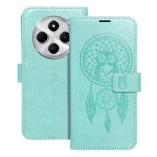 Xiaomi Redmi 14C telefontok - MEZZO bagoly mintás zöld mágneses szilikon keretes könyvtok ﻿