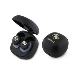 Headsett: Guess 4G Logo Mini TWS - fekete vezeték nélküli stereo bluetooth headset, töltőtokkal