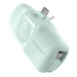 Wozinsky WF16-YCS - menta powerbank beépített Type-C (USB-C) csatlakozóval, 5000mAh + beépített Type-C (USB-C) kábellel + Apple Watch töltő