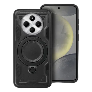 Xiaomi Redmi 14C telefontok - FROST ARMOR fekete szilikon tok, kitámasztó ujjgyűrűvel