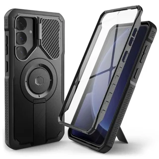Telefontok Samsung Galaxy S25+ (S25 Plus) - Kevlar MAGSAFE - átlátszó előlap + plexi fekete hátlapi 360°-os tok , kitámasztható