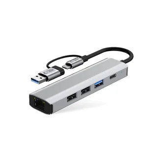 Tech- Protect HB03 HUB adapter - 5in1 porttal, Type-C / 3x USB / Type-C (USB-C) / RJ45 / PD100W szürke adapter