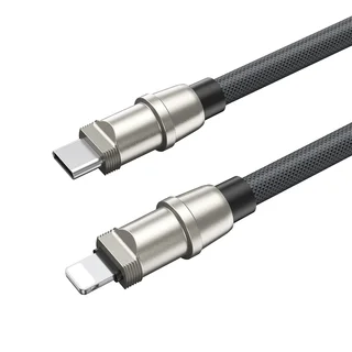 BWOO X309 - 2in1 Lightning / Type-C (USB-C) szövetkábel + tokba helyezhető csuklópánt - fekete, 30cm